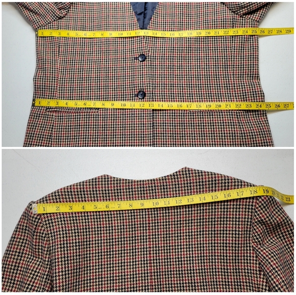 Leslie Fay Vintage Wool Blend Women's Houndstooth Blazer Navy Tan and Red - Picture 9 of 10